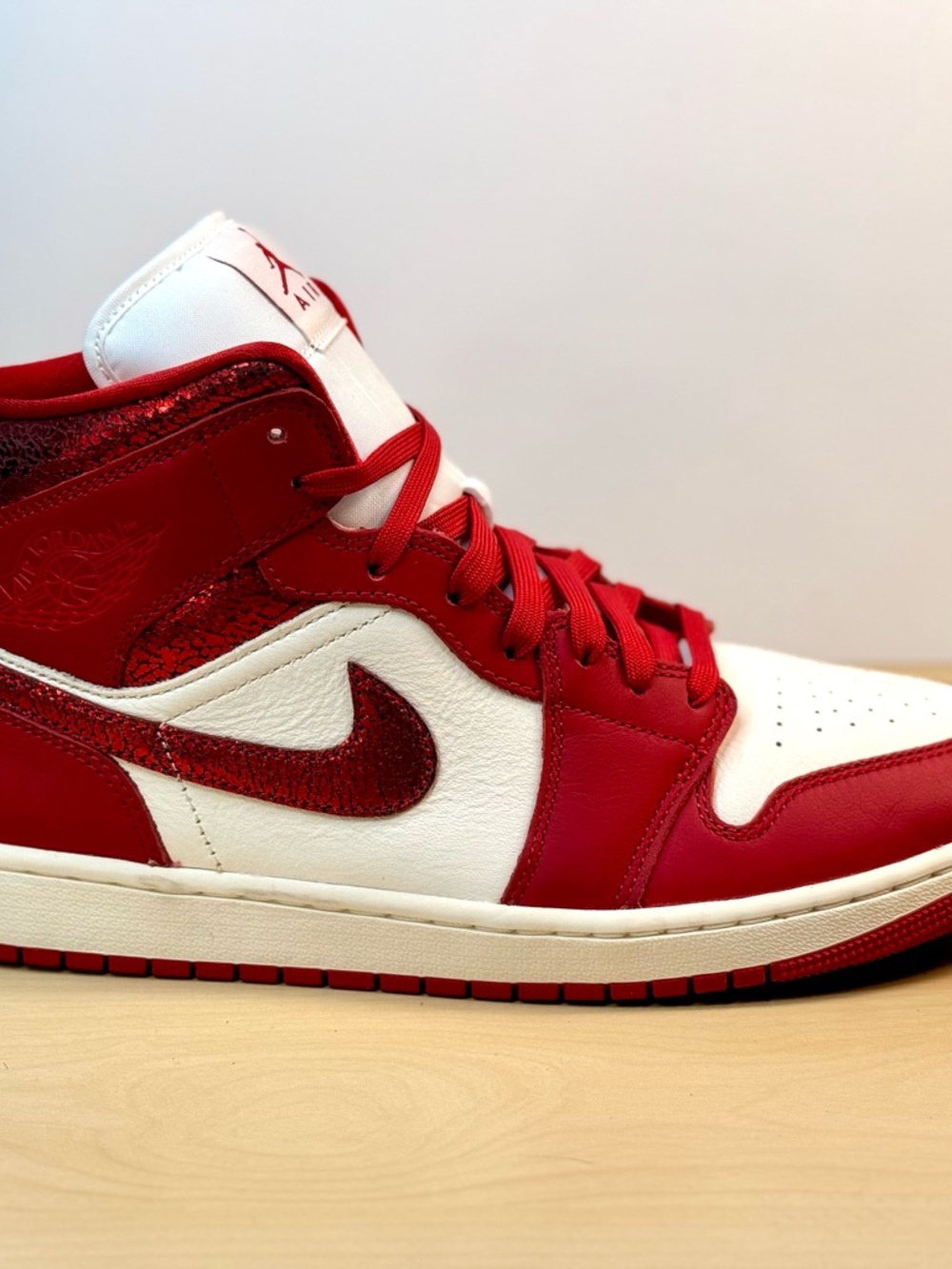 Nike Jordan 1 Retro High Women’s “Red Cracked Leather” OG Red and White Sneakers